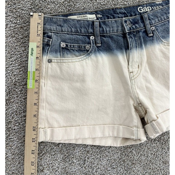 Gap Jean Shorts Womens 26P Blue indigo Dip Dye Best Girlfriend Rolled Hem Cotton - Picture 10 of 13